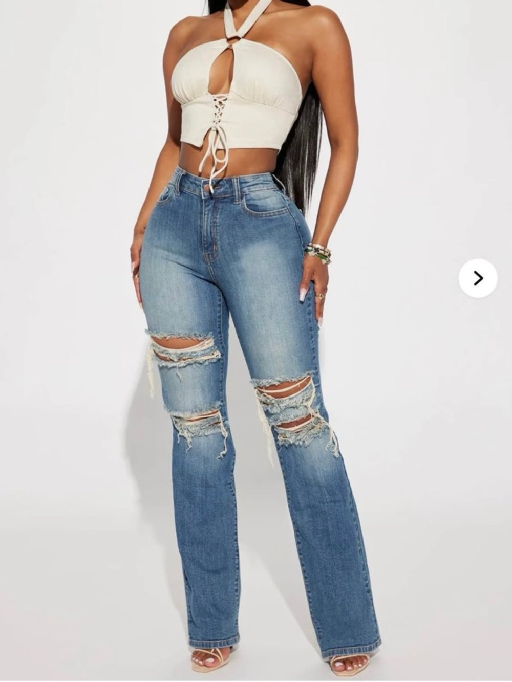 Fashion Nova High-Rise Distressed Straight Jeans